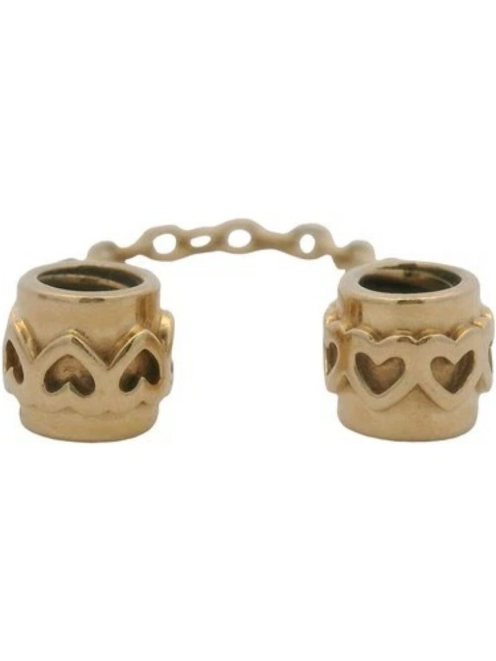 Rare Pandora Moments 14kt Yellow Gold Hearts Safety Chain Slider Bracelet Charm